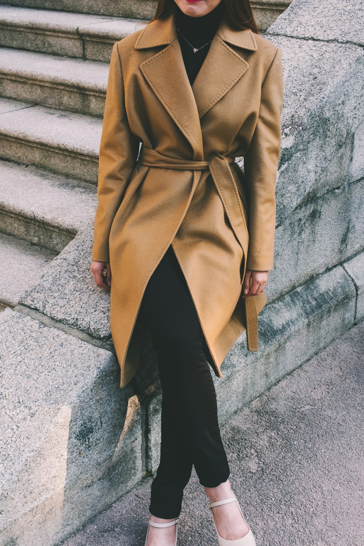 Model wearing a structured wool coat